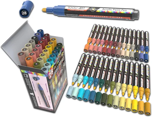 Juego de 28 rotuladores de pintura acrílica Southwestern Colors Studio Color Series Set de marcadores de 0.118 in de punta media, pintura en roca,
