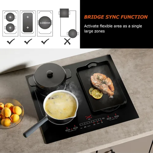 Miniatura 3 de Cocina de inducción de 24 pulgadas de 4 quemadores, encimera plana de vidrio eléctrico con Bridge-SYNC, 3 modos preestablecidos de refuerzo