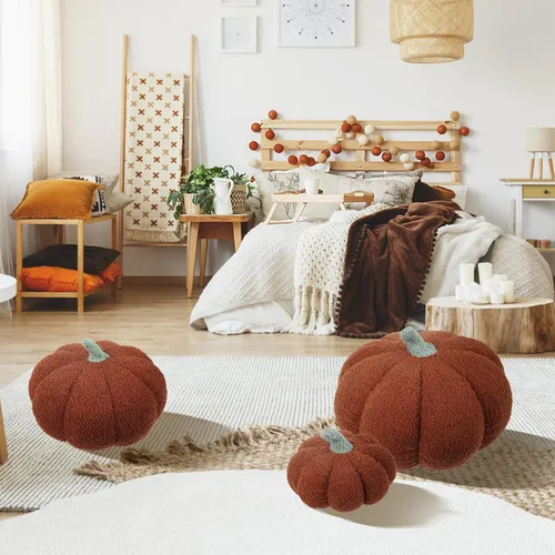 Miniatura 3 de RoseCraft Almohadas de calabaza, 3 piezas, cojines de otoño, decoraciones de Acción de Gracias, felpa esponjosa de otoño para dormitorio, sofá