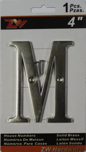 Miniatura 2 de ZW Hardware B100 - Letra M de latón macizo chapado en níquel mate (4 pulgadas)