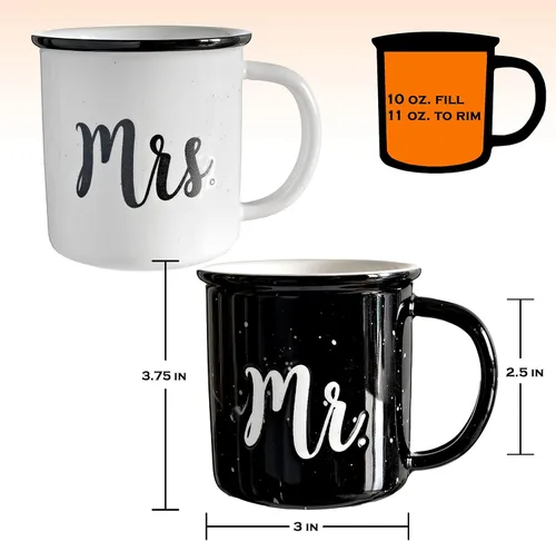 Miniatura 3 de MAINEVENT Mr and Mrs Tazas de 11 onzas, taza de café de cerámica para parejas, taza de señor y señora