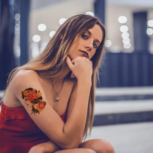Miniatura 6 de CARGEN Calcomanías clásicas de tatuaje temporal de la vieja escuela, diferentes tamaños, calcomanías vintage de flores, brazo, rosa, tatuajes
