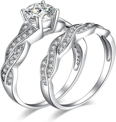 JewelryPalace Anillos de compromiso para mujer, plata de ley 925 chapada en oro de 14 quilates, anillos de promesa de circonita cúbica para ella,