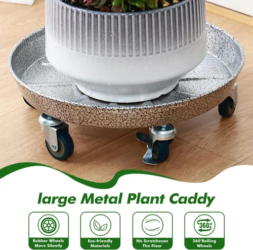 Miniatura 4 de Planterhoma 3 paquetes de 13 pulgadas de metal para plantas con ruedas, soporte rodante grande para plantas de hierro resistente, ruedas