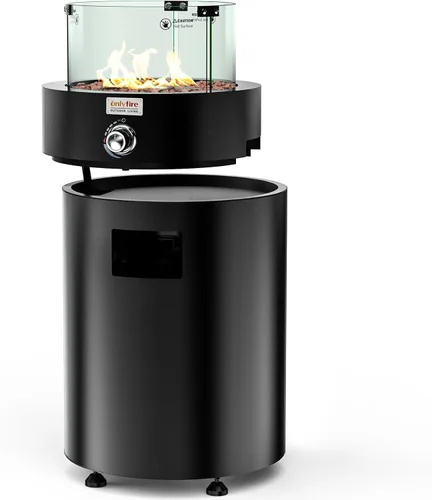 Fogata de gas desmontable con rocas de lava, escudo de vidrio y ruedas, hoguera de propano sin humo con manguera para patio, patio, campamento,