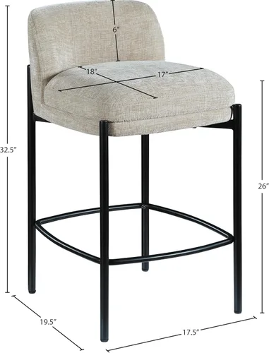 Miniatura 3 de Meridian Furniture 429Beige-C Burton Collection Modern Taburete contemporáneo con tela de felpilla beige suave, marco de metal negro mate, 17.5