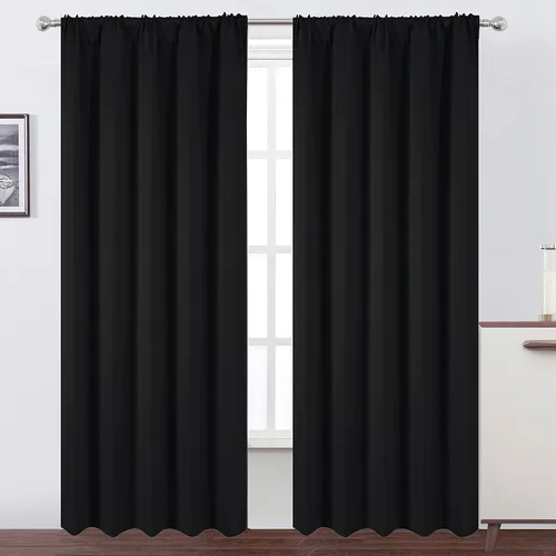 Miniatura 64 de LEMOMO Cortinas opacas negras para cocina, 42 x 45 pulgadas, juego de 2 paneles de cortinas opacas con bolsillo para cortinero para ventana pequeña