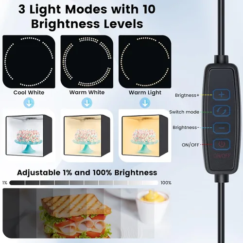 Miniatura 2 de Caja de luz portátil y caja suave, tienda de campaña profesional de 16 x 16 pulgadas con 120 luces LED para estudio fotográfico, caja de luz