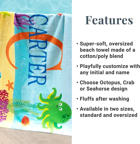 Miniatura 5 de Let's Make Memories Toalla de playa personalizada para niños - Toalla personalizada con monograma y nombre con divertidos diseños de playa - Algodón