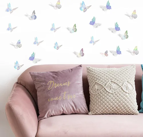 Miniatura 5 de SAOROPEB Decoración de pared de mariposa 3D, 48 piezas, 4 estilos, 3 tamaños, decoraciones de cumpleaños de mariposa, decoraciones de fiesta