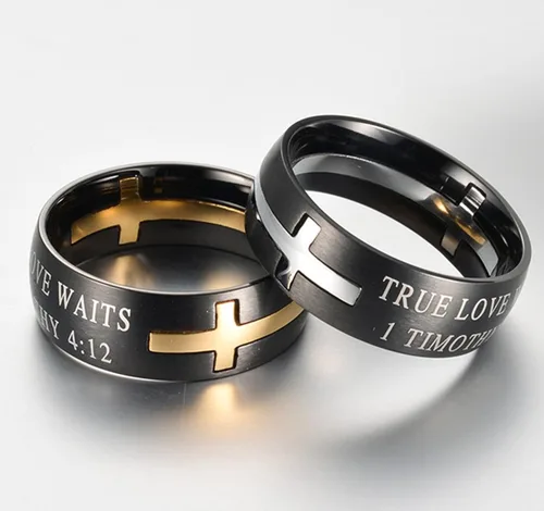 Miniatura 5 de EZSONA Anillo de pureza cristiana de acero inoxidable de 0.315in para hombre