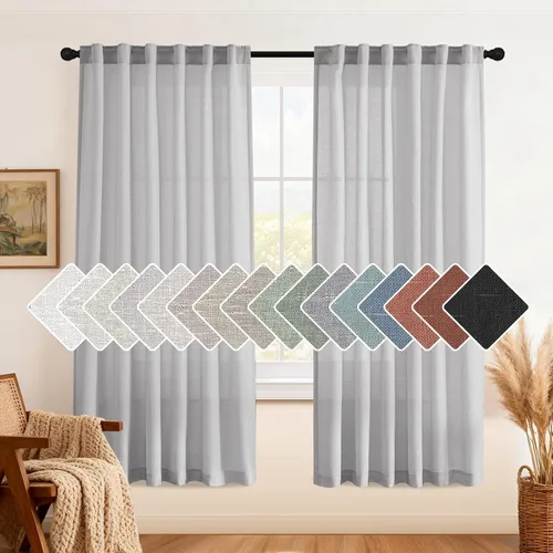 Miniatura 27 de H.VERSAILTEX Cortinas de lino natural de 63 pulgadas de largo para sala de estar, 2 paneles con trabillas traseras y bolsillo, texturizadas