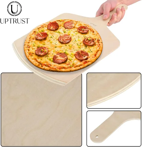 Miniatura 4 de UPTRUST Pela de pizza de madera natural de alta calidad, rectangular, 12 x 17 pulgadas, espátula grande para pizza, tabla de cortar para hornear