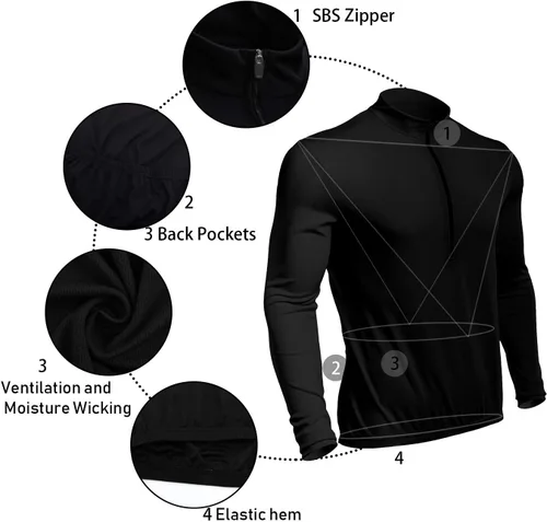 Miniatura 8 de Spotti Playera de mangas largas para ciclismo, para hombre. Remera para ciclismo, transpirable y de secado rápido.