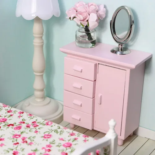 Miniatura 4 de Mesitas de noche de casa de muñecas, mesita de noche de madera en miniatura, mueble de mueble a escala 1:12, modelo de estante para mini aparador