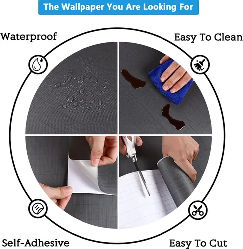 Miniatura 9 de CRE8TIVE Papel tapiz de lino con textura a rayas para pegar y despegar, papel de contacto para paredes, encimeras, vinilo impermeable, 12 x 354