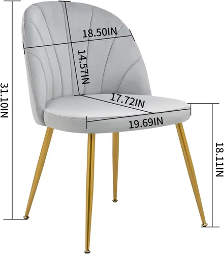 Miniatura 3 de Juego de 4 sillas de comedor de terciopelo, sillas de comedor modernas tapizadas de mediados de siglo, silla de acento sin brazos con patas doradas