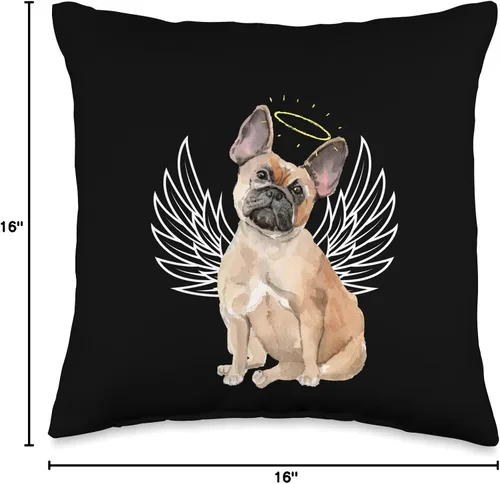Miniatura 4 de French Bulldog Frenchie Fans Dog Breed Accessories Bonita almohada de ala de ángel y halo de bulldog francés, color marrón y marrón tostado, 15.7 x