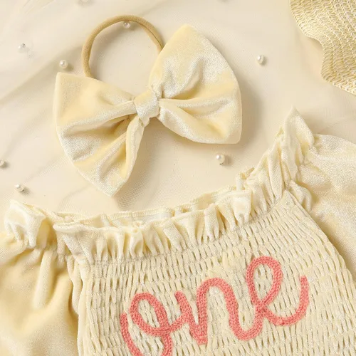 Miniatura 18 de GRNSHTS Ropa de primer cumpleaños para niña de terciopelo de un año de edad, mameluco de manga larga + diadema, 2 piezas de trajes de pastel