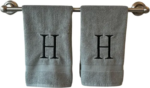 Miniatura 110 de Toalla de mano con inicial beige para baño, toalla bordada decorativa de calidad de hotel de lujo con monograma para tocador, spa, certificado