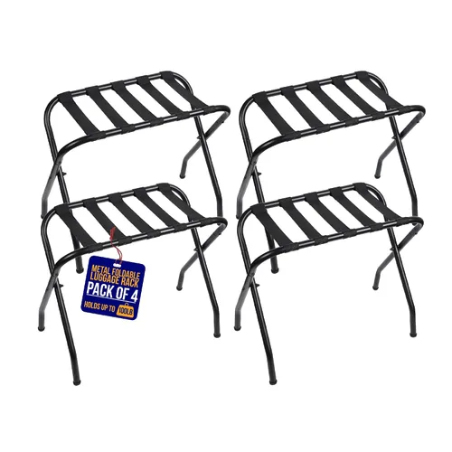Lifemaster Portaequipajes de metal – Paquete de 4 soportes plegables, fáciles de montar, ahorro de espacio y elegante marco de acero para maletas de