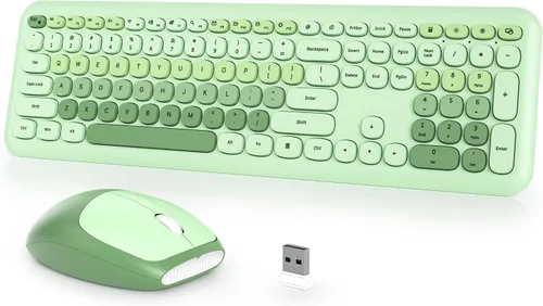 Miniatura 17 de Combo de teclado y mouse inalámbricos para máquina de escribir, 2.4G Office 104 teclas de tamaño completo, retro punk, lindo negro con teclas