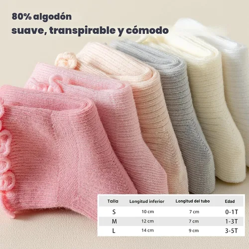 Miniatura 5 de 6 pares de calcetines con volantes para niñas, calcetines antideslizantes para bebés, bonitos y con volantes