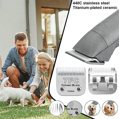 Miniatura 4 de 3 cuchillas 7FC de repuesto para aseo de perros compatibles con Andis Dog Clipper, hoja de cerámica y hoja de acero inoxidable Paquete de 3 #7FC