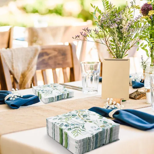 Miniatura 6 de AnyDesign 80 servilletas de papel de eucalipto vegetal, acuarela, hojas verdes de primavera, servilletas de almuerzo, servilletas decorativas
