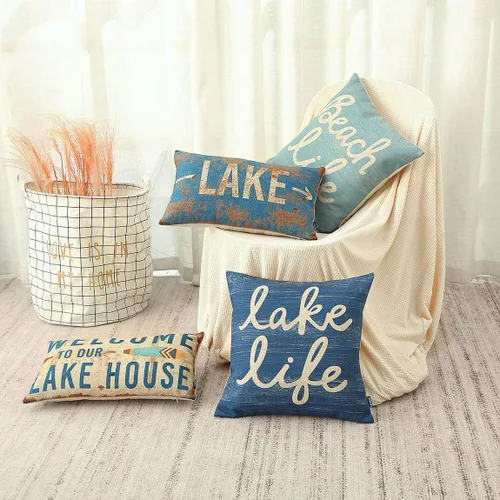 Miniatura 2 de TRENDIN Lake Life PL649TR - Funda de cojín decorativa de madera azul oscuro para sofá, cama, oficina o automóvil, 18 x 18 pulgadas