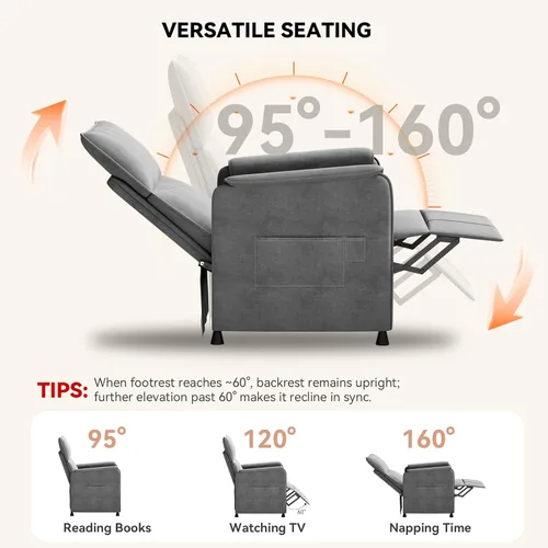 Miniatura 5 de Sillón reclinable, reclinable eléctrico de felpilla ajustable con control remoto y respaldo acolchado, asiento de sofá reclinable de cine en casa