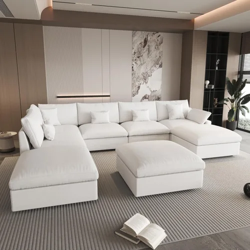Miniatura 27 de WJShome Sofá Seccional Cloud Couch de 83 pulgadas para sala de estar, sofá seccional modular relleno de plumón, sofás en forma de L con otomana