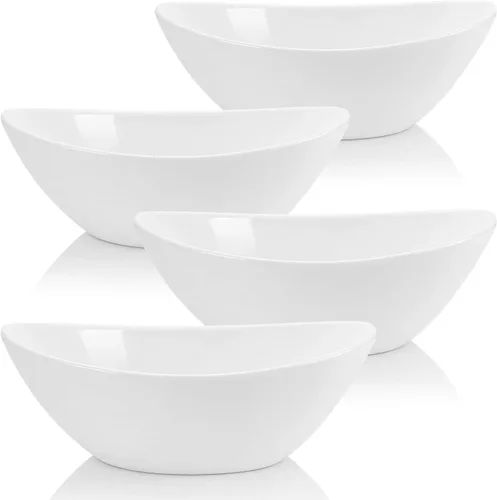 Lawei Paquete de 4 cuencos de porcelana de 9 pulgadas, cuencos ovalados de cerámica de 36 onzas, platos grandes para ensaladas, espaguetis, postres,
