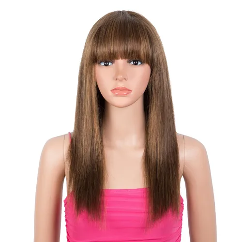 Miniatura 17 de Rebecca Fashion Pelucas lacias de 14 pulgadas con flequillo, pelucas de cabello humano para mujeres negras, sin encaje frontal, pelucas de cabello