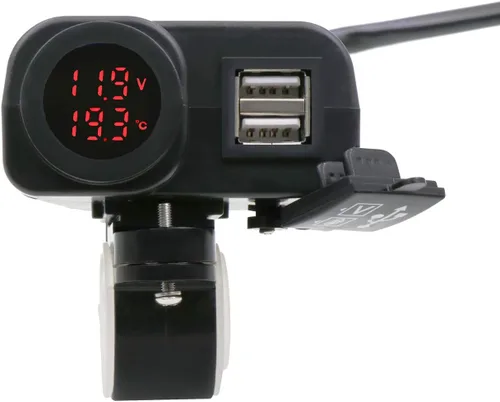 Miniatura 2 de Impermeable motocicleta 5 V 3.1 A cargador USB dual y voltaje pantalla de temperatura voltímetro para 7/8 y 1 "montaje en manillar 3 en 1