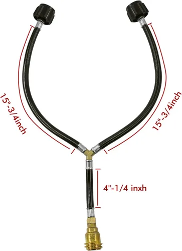Miniatura 2 de Adaptador de Manguera Divisor en Y de Propano - Tanque Doble de Dos Vías Entrada de Regulador QCC1 y Válvulas de Latón de Salida POL/QCC1