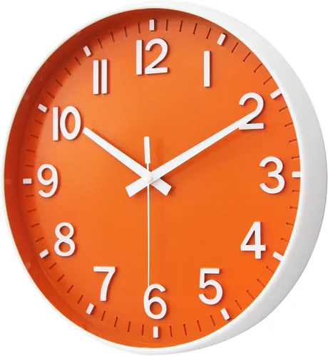 Miniatura 2 de HZDHCLH Reloj de pared con pilas, reloj de pared naranja, reloj de pared de 8 pulgadas, silencioso, sin tictac, números 3D modernos para cocina