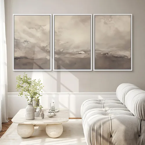 Miniatura 691 de SIGNWIN Lienzo enmarcado para pared, arte con pinceladas de flujo neutro en tonos beige abstractos, ilustraciones, arte moderno, decorativo