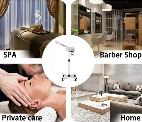 Miniatura 6 de Vaporizador facial profesional con función de niebla caliente, vaporizador facial de soporte sobre ruedas, altura ajustable y boquilla giratoria