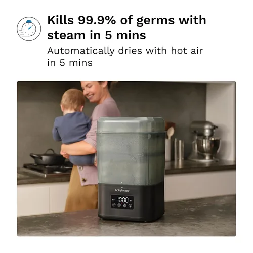 Miniatura 4 de Baby Brezza Esterilizador de biberones SuperQuick de 10 minutos + secadora, gran capacidad de 8 botellas, desinfección al vapor, ajuste universal