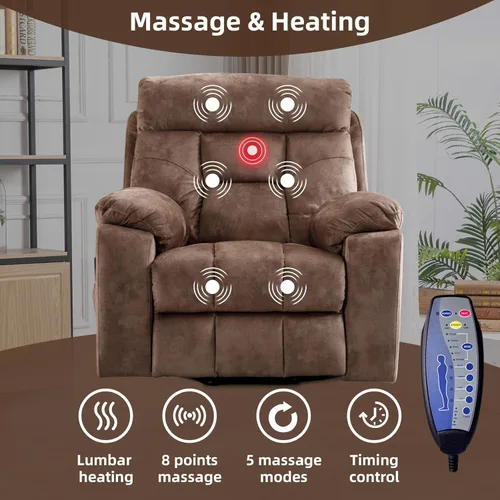 Miniatura 5 de CANMOV Silla reclinable eléctrica grande con masaje y calor para personas mayores grandes y altas, sillones reclinables amplios y mullidos con 2