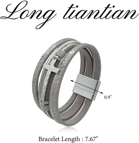 Miniatura 7 de Long tiantian Pulseras de cuero para mujer, pulseras de moda para mujer, pulsera apilable de cruz para mujer, pulseras de múltiples capas