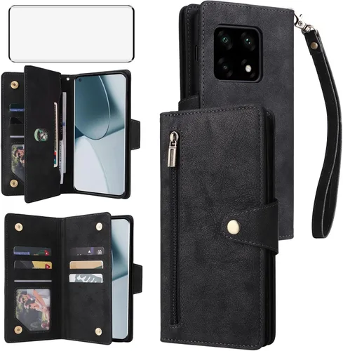 Asuwish Funda de teléfono para OnePlus 10 Pro One Plus 10Pro 5G Funda tipo cartera y protector de pantalla de vidrio templado, soporte de cuero para