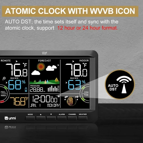 Miniatura 4 de Estación meteorológica para interiores y exteriores, termómetro inalámbrico, reloj atómico para el hogar con gran pantalla constante, monitor