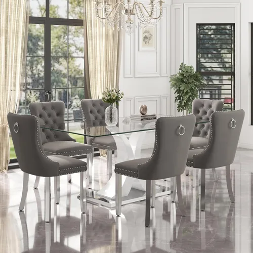 Miniatura 11 de Moderno juego de comedor de cristal de lujo para 6, 63 pulgadas, juego de vajilla rectangular minimalista grande para 6, juego de mesa de cocina