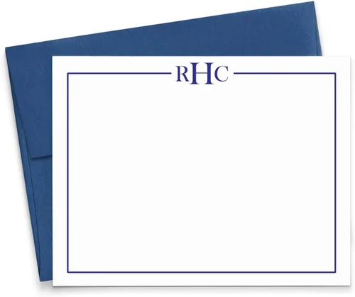 Modern Pink Paper Juego de papelería con monograma de 3 letras para hombres o mujeres TARJETAS DE NOTAS PLANAS, tarjetas de notas con monograma con