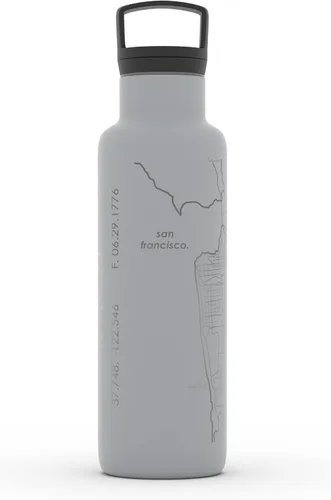 Miniatura 31 de Well Told Botella de agua aislada con mapa de Washington DC grabado, botella de acero inoxidable grabada (21 onzas, blanco) botella aislada de mapa