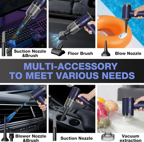 Miniatura 4 de Aspiradora portátil 4 en 1 para automóvil, 12000 Pa, mini aspiradora de mano inalámbrica recargable de 120 W, aspiradora de alta potencia y plumero