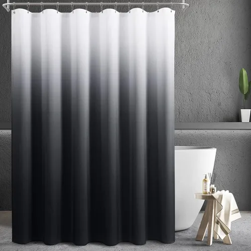 Cortinas de ducha negras para baño, juego de cortinas de ducha de tela texturada ombre, lujo de hotel y spa con 12 ganchos, lavable a máquina,