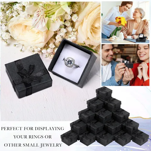 Miniatura 5 de Bucherry 72 cajas de anillos de 1.6 x 1.6 pulgadas, caja de joyería de cartón duro con lazo de cinta, pequeñas cajas de regalo para pequeñas Negro